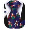imageHISDERN Christmas Ties for Men Festival Xmas Silk Necktie Holiday Vocation Funny Tie Pocket Square Cufflinks SetNavy Blue Santa Claus