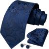 imageHISDERN Ties for Men Paisley Floral Mens Ties and Pocket Square Cufflinks Set Classic Business Necktie HandkerchiefA2navy Blue