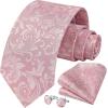 imageHISDERN Ties for Men Paisley Floral Mens Ties and Pocket Square Cufflinks Set Classic Business Necktie HandkerchiefA2pink2