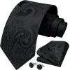 imageHISDERN Ties for Men Paisley Floral Mens Ties and Pocket Square Cufflinks Set Classic Business Necktie HandkerchiefAblack