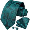 imageHISDERN Ties for Men Paisley Floral Mens Ties and Pocket Square Cufflinks Set Classic Business Necktie HandkerchiefC1teal