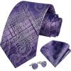 imageHISDERN Ties for Men Paisley Floral Mens Ties and Pocket Square Cufflinks Set Classic Business Necktie HandkerchiefD3purple