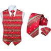 imageHISDERN Christmas Mens Suit Vest and Tie Pocket Square Set Red Christmas Tree Snowflake Santa Claus Xmas Waistcoats Necktie Pocket Square Vest