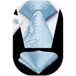 imageHISDERN Ties for Men Paisley Floral Mens Ties and Pocket Square Cufflinks Set Classic Business Necktie HandkerchiefA1light Blue