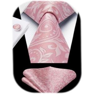 imageHISDERN Ties for Men Paisley Floral Mens Ties and Pocket Square Cufflinks Set Classic Business Necktie HandkerchiefA2pink2