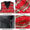 imageHISDERN 2PCS Mens Suit Vest Christmas Jacquard Waistcoats Necktie Pocket Square Vest Suit Set
