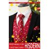 imageHISDERN 2PCS Mens Suit Vest Christmas Jacquard Waistcoats Necktie Pocket Square Vest Suit Set