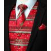 imageHISDERN 2PCS Mens Suit Vest Christmas Jacquard Waistcoats Necktie Pocket Square Vest Suit Set