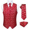 imageHISDERN 2PCS Mens Suit Vest Christmas Jacquard Waistcoats Necktie Pocket Square Vest Suit Set