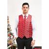 imageHISDERN 3pc Christmas Vest Set for Men Red Christmas Snowflake Holiday Vest Santa Waistcoats Necktie Pocket Square Dress Suit Vest Mens Tie Set for Party