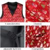 imageHISDERN 3pc Christmas Vest Set for Men Red Christmas Snowflake Holiday Vest Santa Waistcoats Necktie Pocket Square Dress Suit Vest Mens Tie Set for Party