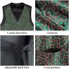 imageHISDERN Christmas Mens Suit Vest and Tie Pocket Square Set Green Christmas Candy Snowflake Jacquard Waistcoat Necktie Pocket Square Vest