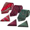 imageHISDERN Christmas Ties for Men Holiday Tie and Pocket Square Set Lot 3 PCS Tie Pack Gift Box Neckties ampamp HandkerchiefMulticolor