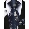 imageHISDERN Christmas Ties for Men Pretied Mens Holiday Silk Tie and Pocket Square Cufflinks Set Xmas Festive Funny NecktieFestive BluesnowmanTree