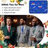 imageHISDERN Christmas Ties for Men Pretied Mens Holiday Silk Tie and Pocket Square Cufflinks Set Xmas Festive Funny NecktieFestive Bluexmas Hat Holly
