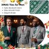 imageHISDERN Christmas Ties for Men Pretied Mens Holiday Silk Tie and Pocket Square Cufflinks Set Xmas Festive Funny NecktieGreen Medleyfestive Mix