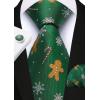 imageHISDERN Christmas Ties for Men Pretied Mens Holiday Silk Tie and Pocket Square Cufflinks Set Xmas Festive Funny NecktieGreen Medleygingerbread
