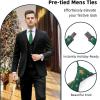 imageHISDERN Christmas Ties for Men Pretied Mens Holiday Silk Tie and Pocket Square Cufflinks Set Xmas Festive Funny NecktieGreen Medleygingerbread