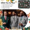 imageHISDERN Christmas Ties for Men Pretied Mens Holiday Silk Tie and Pocket Square Cufflinks Set Xmas Festive Funny NecktieGreen Medleyxmas Collage