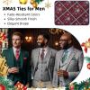 imageHISDERN Christmas Ties for Men Pretied Mens Holiday Silk Tie and Pocket Square Cufflinks Set Xmas Festive Funny NecktieRed Medleysnowflake Argyle