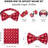 imageHISDERN Mens Christmas Bow Tie and Suspenders Holiday Festival Braces Y Shape Fun Santa Braces Handkerchief Pocket Square Set03red  White