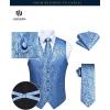 imageHISDERN V301 Mens 3PCS Formal Vest Set Slim Fit Jacquard Waistcoat with Paisley Floral Pattern for Wedding Prom PartyBlueN1