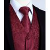 imageHISDERN V301 Mens 3PCS Formal Vest Set Slim Fit Jacquard Waistcoat with Paisley Floral Pattern for Wedding Prom PartyBurgundyN1