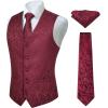 imageHISDERN V301 Mens 3PCS Formal Vest Set Slim Fit Jacquard Waistcoat with Paisley Floral Pattern for Wedding Prom PartyBurgundyN1