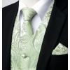 imageHISDERN V301 Mens 3PCS Formal Vest Set Slim Fit Jacquard Waistcoat with Paisley Floral Pattern for Wedding Prom PartyCsage Green