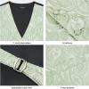 imageHISDERN V301 Mens 3PCS Formal Vest Set Slim Fit Jacquard Waistcoat with Paisley Floral Pattern for Wedding Prom PartyCsage Green