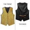 imageHISDERN V301 Mens 3PCS Formal Vest Set Slim Fit Jacquard Waistcoat with Paisley Floral Pattern for Wedding Prom PartyGoldN1