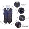 imageHISDERN V301 Mens 3PCS Formal Vest Set Slim Fit Jacquard Waistcoat with Paisley Floral Pattern for Wedding Prom PartyNavyN