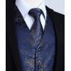 imageHISDERN V301 Mens 3PCS Formal Vest Set Slim Fit Jacquard Waistcoat with Paisley Floral Pattern for Wedding Prom PartyNavyN