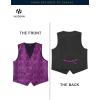 imageHISDERN V301 Mens 3PCS Formal Vest Set Slim Fit Jacquard Waistcoat with Paisley Floral Pattern for Wedding Prom PartyPurple