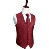 imageHISDERN V301 Mens 3PCS Formal Vest Set Slim Fit Jacquard Waistcoat with Paisley Floral Pattern for Wedding Prom PartyRedN2