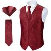 imageHISDERN V301 Mens 3PCS Formal Vest Set Slim Fit Jacquard Waistcoat with Paisley Floral Pattern for Wedding Prom PartyRedN2