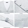 imageHISDERN V301 Mens 3PCS Formal Vest Set Slim Fit Jacquard Waistcoat with Paisley Floral Pattern for Wedding Prom PartyWhiteN