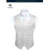 imageHISDERN V301 Mens 3PCS Formal Vest Set Slim Fit Jacquard Waistcoat with Paisley Floral Pattern for Wedding Prom PartyWhiteN1
