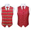 imageHISDERN 2PCS Mens Suit Vest Christmas Jacquard Waistcoats Necktie Pocket Square Vest Suit Set