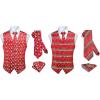 imageHISDERN 3pc Christmas Vest Set for Men Red Christmas Snowflake Holiday Vest Santa Waistcoats Necktie Pocket Square Dress Suit Vest Mens Tie Set for Party
