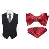 imageHISDERN Black Dress Suit Vests for Men Business Formal Christmas Bow Ties for Men Self Tied Pocket Square Set