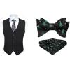 imageHISDERN Black Vests for Men Business Formal Dress Suit Christmas Bow Ties for Men Xmas Black Mens Bow Ties and Pocket Square Se