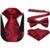 imageHISDERN Burgundy Tie Mens Floral Red BowTies Formal Handkerchief Tie Set Silk Woven Classic Maroon Necktie for Men Christmas Party