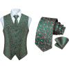 imageHISDERN Christmas Mens Suit Vest and Tie Pocket Square Set Green Christmas Candy Snowflake Jacquard Waistcoat Necktie Pocket Square Vest