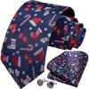 imageHISDERN Christmas Ties for Men Holiday Tie and Pocket Square Cufflinks Festival Party Xmas Funny Silk Woven NecktieEnavy  Santa Hat and Candy Cane