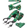 imageHISDERN Mens Christmas Bow Tie and Suspenders Holiday Festival Braces Y Shape Fun Santa Braces Handkerchief Pocket Square SetGreen  Red