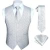 imageHISDERN V301 Mens 3PCS Formal Vest Set Slim Fit Jacquard Waistcoat with Paisley Floral Pattern for Wedding Prom PartyWhiteN