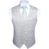 imageHISDERN V301 Mens 3PCS Formal Vest Set Slim Fit Jacquard Waistcoat with Paisley Floral Pattern for Wedding Prom PartyWhiteN1