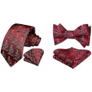 imageHISDERN Christmas Bow Tie ampamp Burgundy Tie Set Xmas Tree Pattern Holiday Parties Funny Neckties Handkerchief