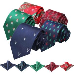 imageHISDERN Christmas Mens Ties Set 5PCS Holiday Festival Funny Tie and Pocket Square Set Vacation Xmas Gift Box Necktie SetT5s11